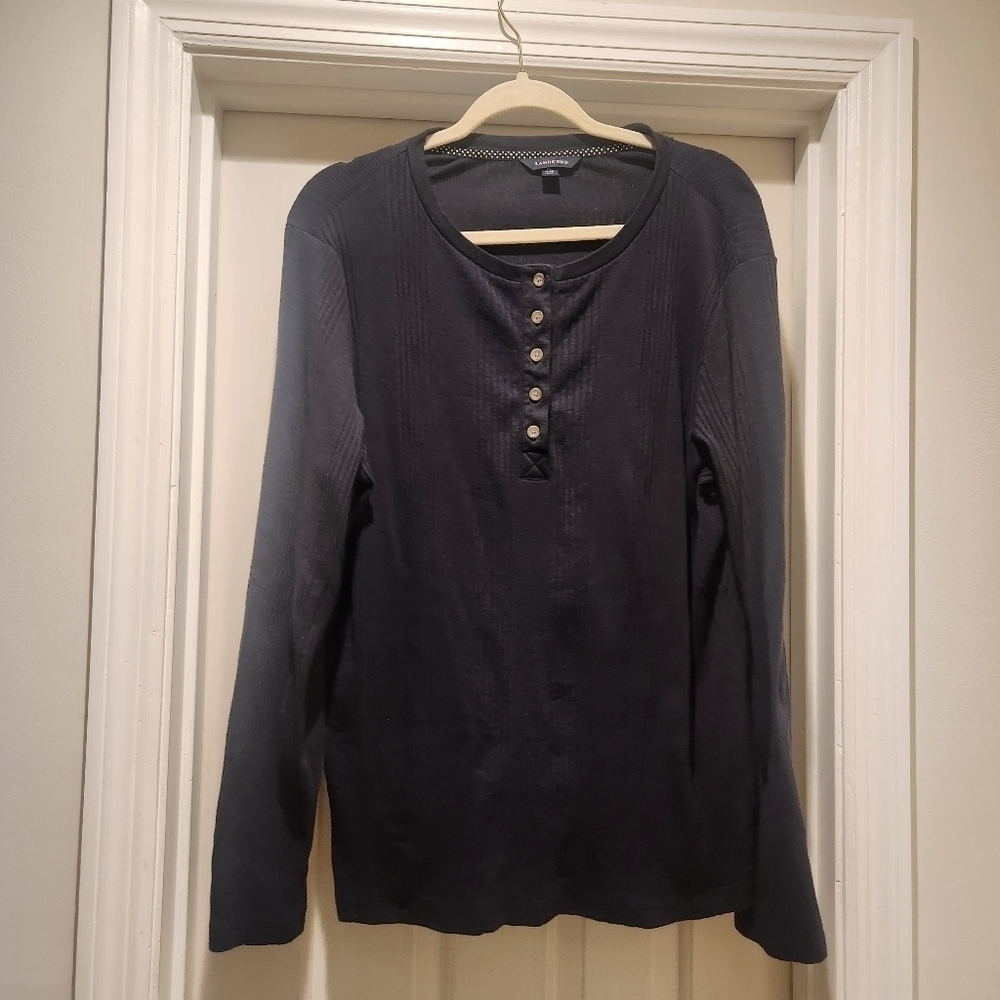 Lands End knitted ribbed popover Henley Navy blue Womens size Extra Large